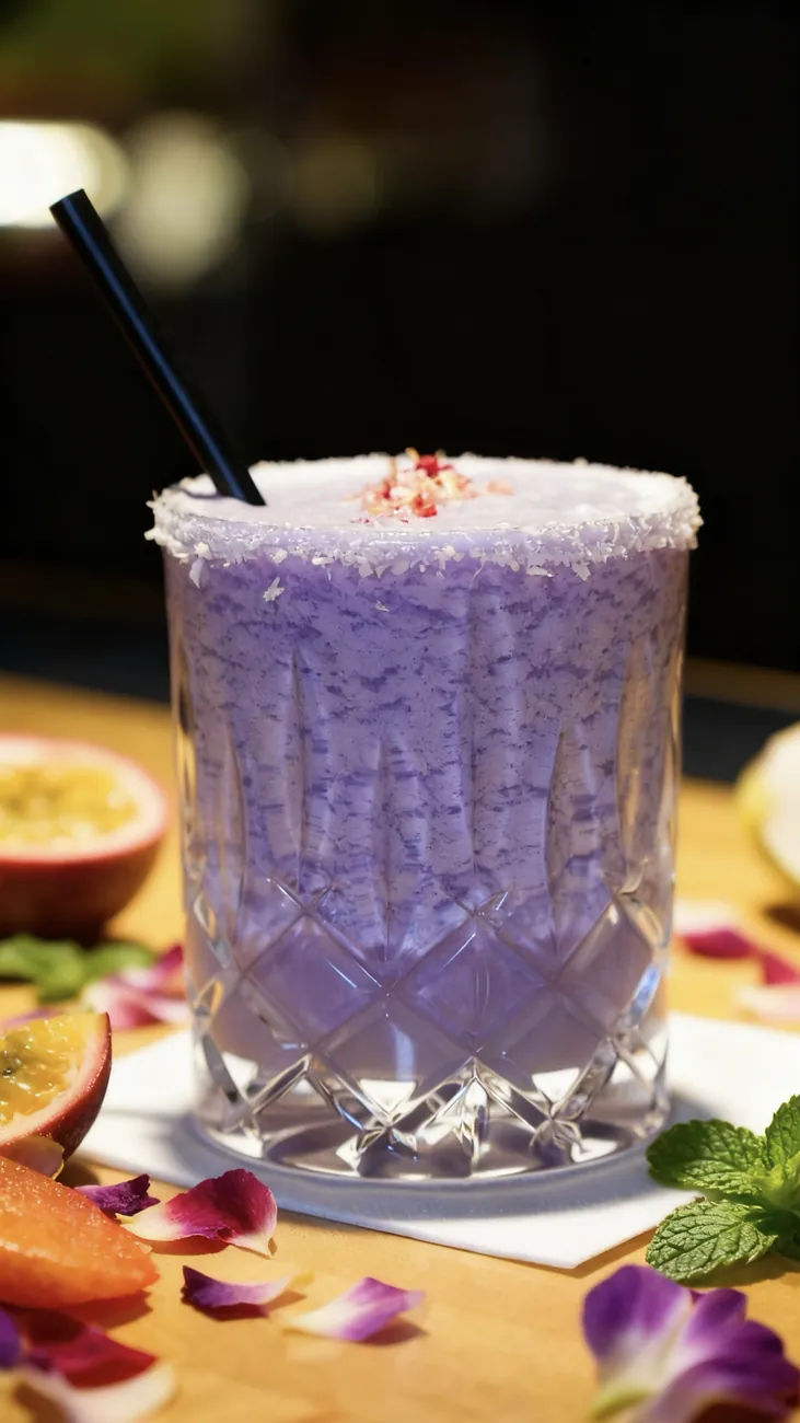 Purple cocktail with a sugar rim