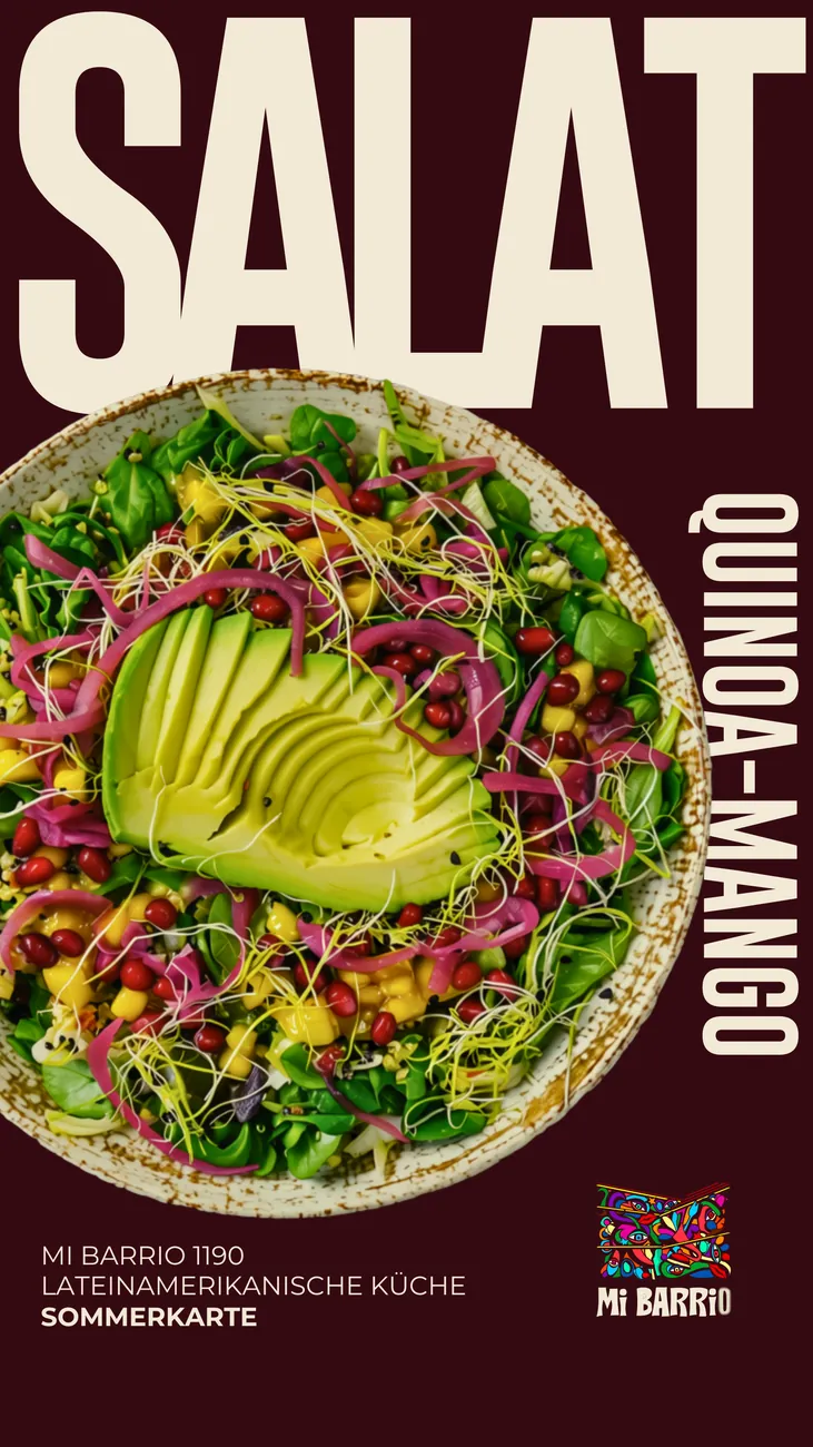 Story design for the summer menu: quinoa and mango salad